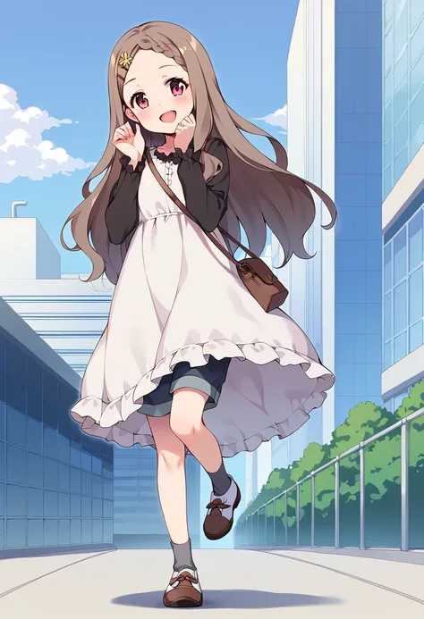 anime girl walking down a street talking on a cell phone