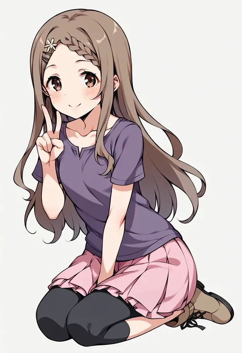 anime girl sitting on the ground with her finger up