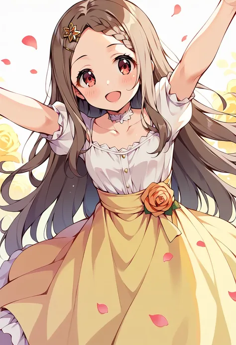 anime girl with long hair and dress in a field of flowers