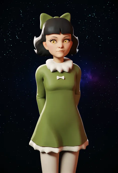 a cartoon girl in a green dress with a cat ears