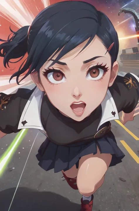 anime girl running with a laser light in her hand