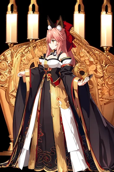 solo, solo focus, 1girl, tamamo \(fate\), 
ufotable screen cap, fgo sprite, full body, standing, black background, simple backgr...