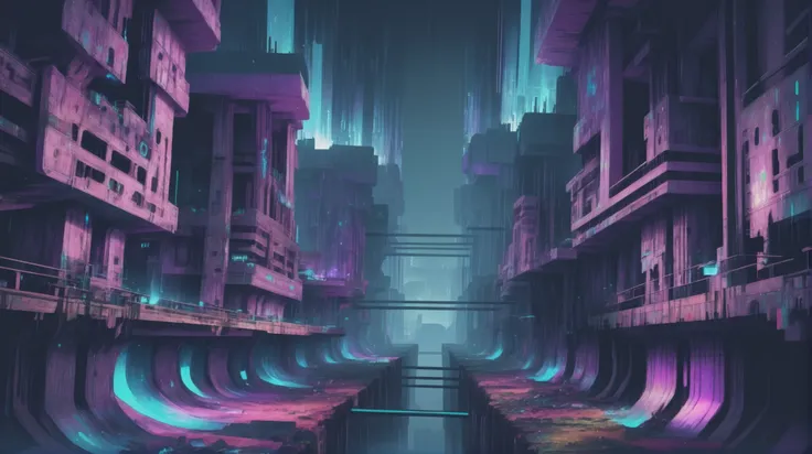 glitchcore, digital painting, wonderous,amazing fantasy subterranean city outside of the multiverse<lora:EnvyGlitchcoreXL01:0.5>