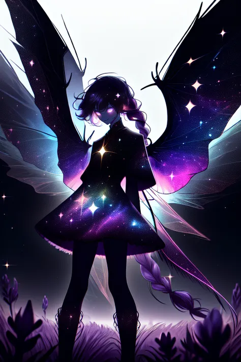 anime girl with wings and stars in the sky