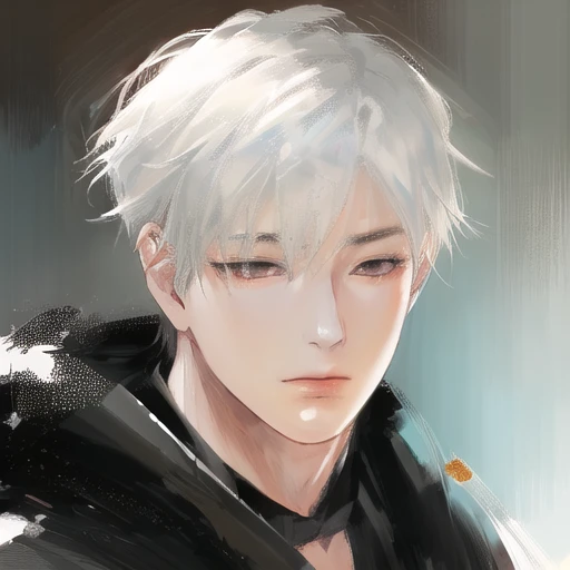 dbfantasyart style, masterpiece, 1boy, a beautiful portrait of a male, white hair in ponytail fashion, manhwa,  highly detailed,...