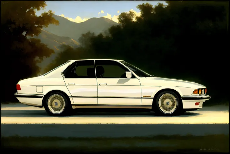 (4 doors), (sedan),(white),  realistic photo of a  car, by jeremy lipking, by william bouguereau, (by alphonse mucha:0.5), sabud...