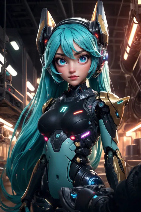 a woman in a futuristic outfit with blue hair and a helmet