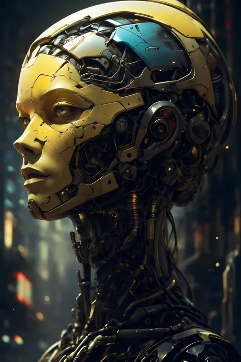 by Phil Foglio, Biomechanical cyberpunk, cybernetics, human-machine fusion, dystopian, organic meets artificial, dark, intricate,, (yellow but extremely beautiful:1.2), (masterpiece, best quality:1.2) , in the style of nicola samori, <lora:more_details:0.2...