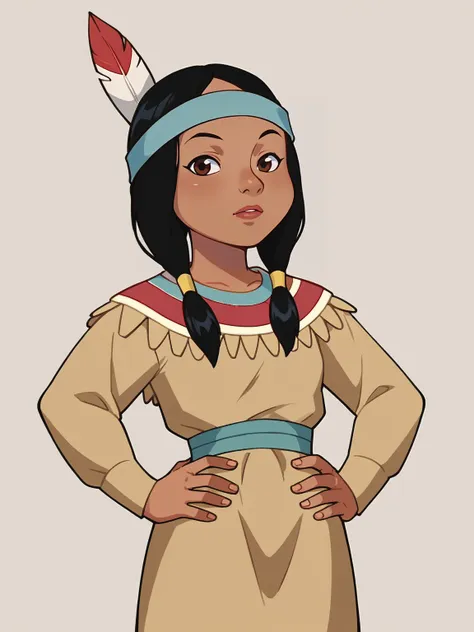 a cartoon of a woman dressed in native clothing and a headband