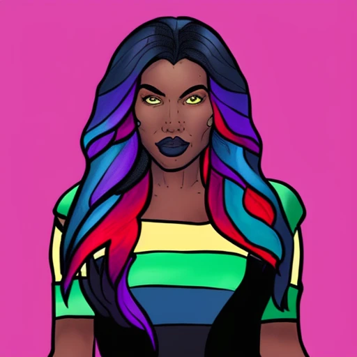 dskyart1, woman with rainbow hair,  looking at the camera,   incredibly detailed beauty, animated, comic book,  dskyart1