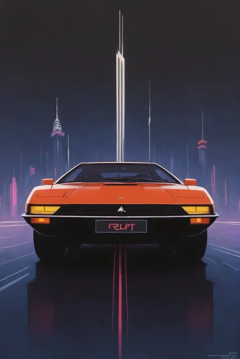 a car in a futuristic city with skyscrapers in the background