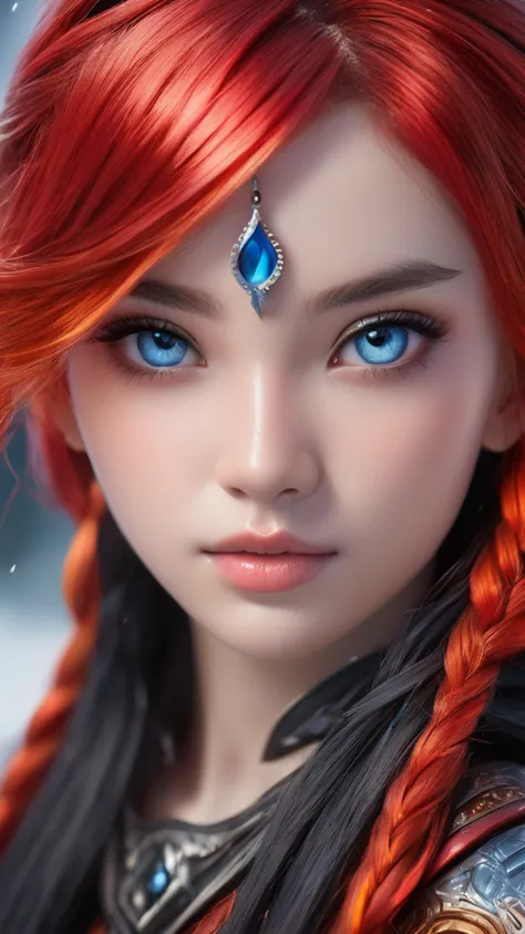 fire & ice, wings, black braided waterfall hair, blue icy eyes, black & red ultra armor, passion, emotion,
epiCPhoto, faize, HKStyle, colorful: 0.25, wide shot,
<lora:add-detail-xl:1.5>, <lora:polyhedron_all_eyes:1.5>, (masterpiece), best quality, uhd, hig...