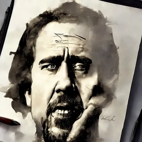 digital ink, nicholas cage as president, style by divinestatue