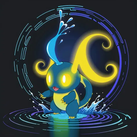 a close up of a pokemon character in a body of water