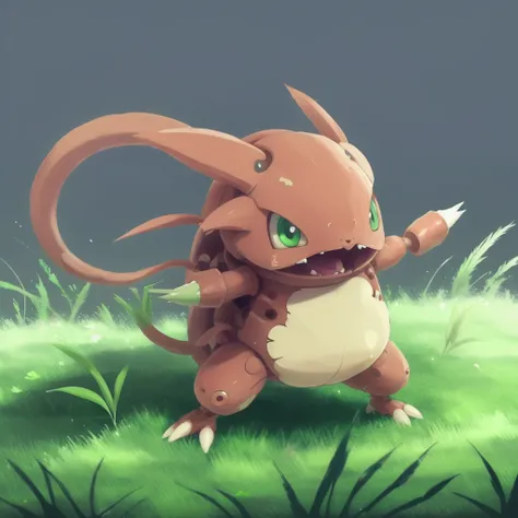 pokemon gopher is standing in the grass with his arms out