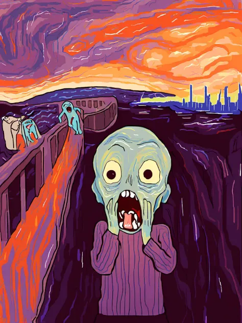 baby grogu in the picture "the scream", <lora:FF-Style-Edvard-Munch-vpred:1.45> in style of Edvard Munch, style of Edvard Munch  , <lora:SDXL_MSPaint_Portrait:0.4> mspaint, portrait