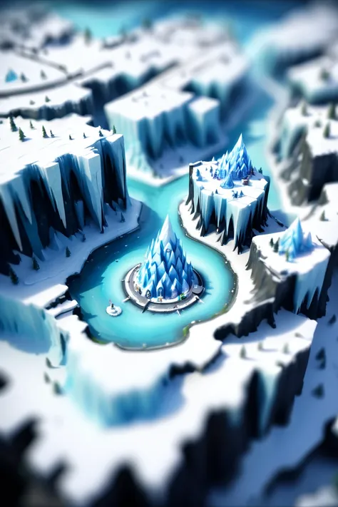 tilt-shift, digital painting, Ice Elemental Zone<lora:EnvyTinyWorldsXL01:1>