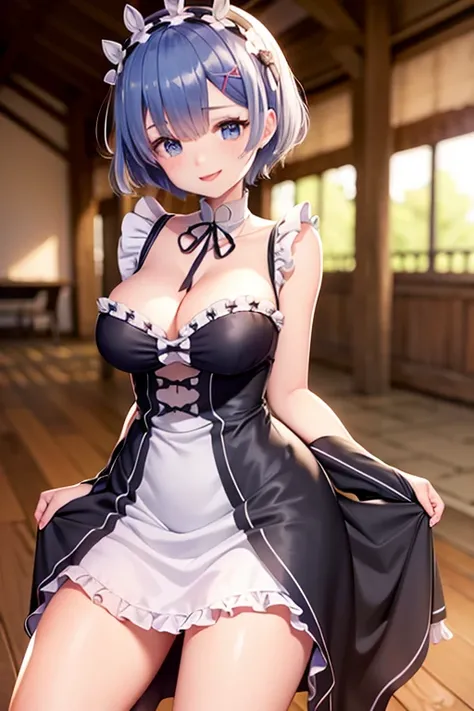 (tube dress),<lora:leimu-10:0.7>,leimu,Short_hair,large breats,maid headdress,light smile,sexy,best quality