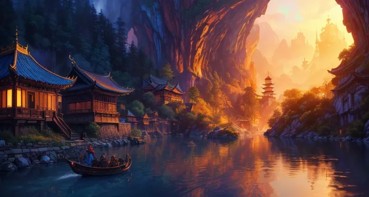 water_genasi sneaking into a bandit camp, classic asian fantasy, oil, pseudo-impasto, by UdonCrew, wide angle shot BREAK (masterpiece, best quality, ultra-detailed), high contrast, (best illumination, an extremely delicate and beautiful), ((cinematic light...