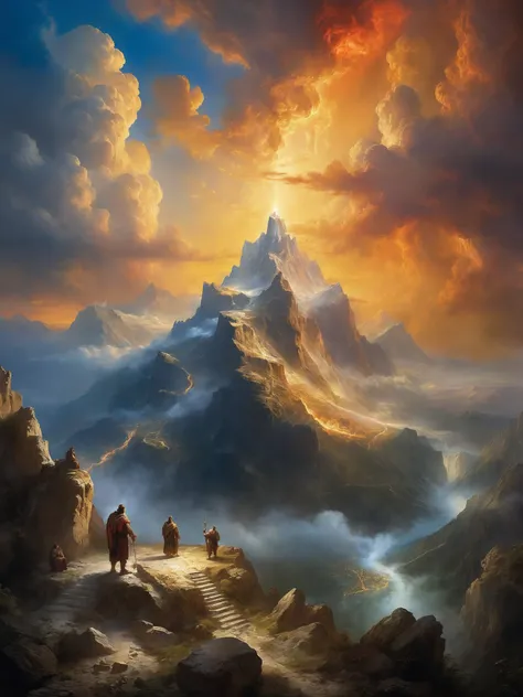 award winning painting of mount olympus in heaven, zavy-rmn, rembrandt style,