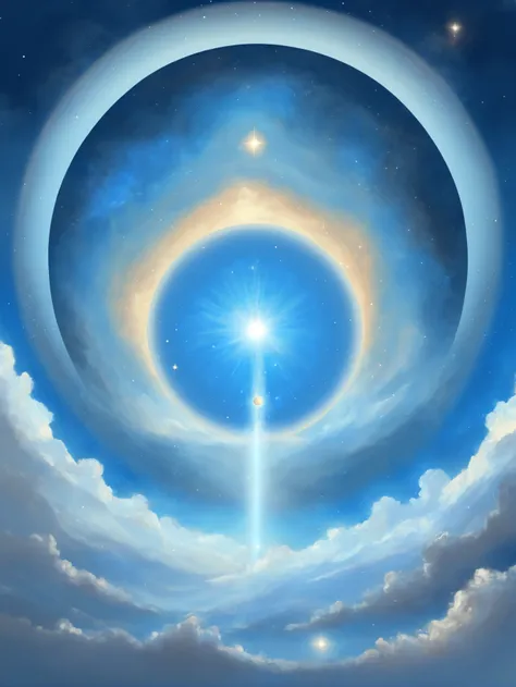 a painting of a bright star in the sky with clouds