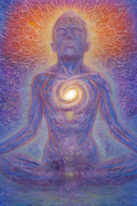 <lora:alexgreycosm_v1.0e2-000001:1> by alex grey cosm, meditating