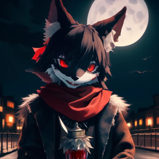 (best quality), ((masterpiece)), (highres),1boy,furry, blue fur,scarecrow, crazy smile,holding a knife,blood on face, blood on c...