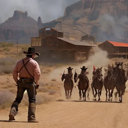 a showdown in wild west, action movie scene