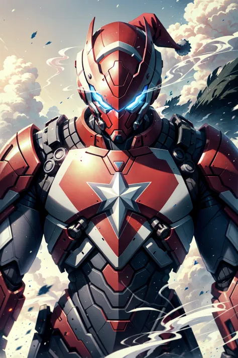 a close up of a robot with a star on his chest