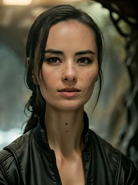 Cinematic film still, full body, of Cara Gee, seductive look, ((detailed facial features)), (dark cave:1.2), (cold colors), intricate details, shallow depth of field, [volumetric fog], cinematic lighting, reflections, photographed on a Canon EOS R5, 50mm l...