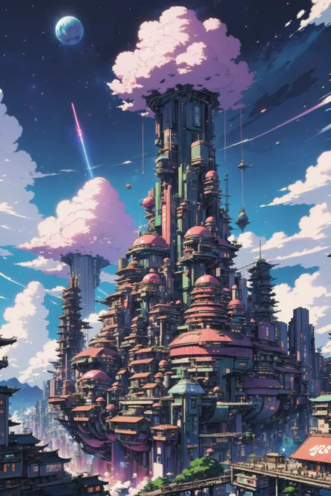 kyotopunk, zukuri, anime style, fantasy, Mysterious scifi cloud city outside of the universe<lora:EnvyKyotopunkXL01:0.5><lora:EnvyBetterHiresFixXL01:0:hr=1>