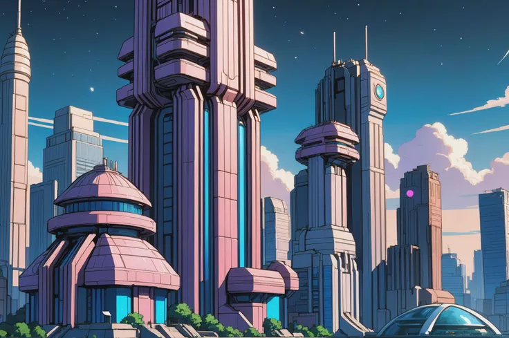 anime style, simple bold colored lineart, noon, Utopian scifi metropolis at the beginning of the universe<lora:EnvyBetterHiresFixXL01:0@0,0@.49,1@.499:hr=1>