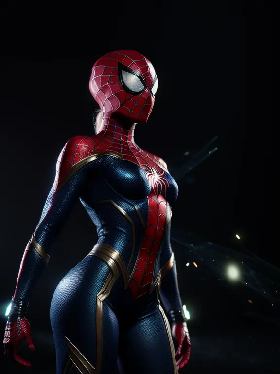 midjourny-v4 style, professional photoshot medium a spiderman perfectly played by gwen stacy with highly detailed intricate cybe...