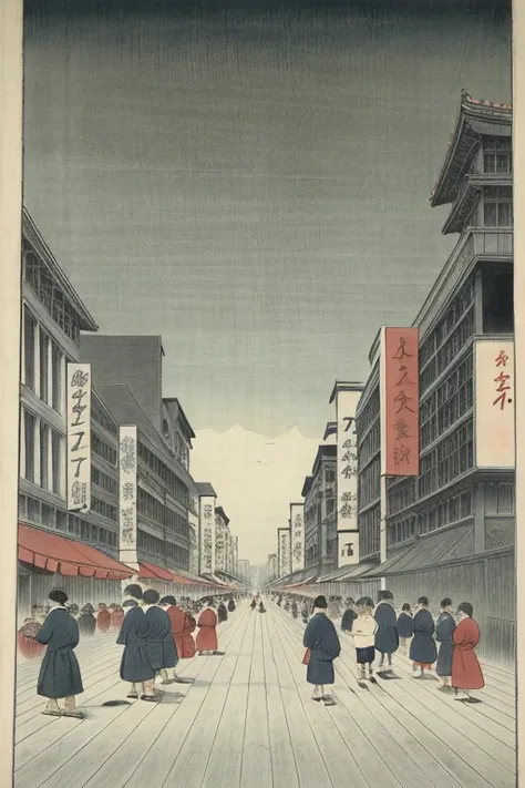 Hiroshige, ((crowded Tokyo street, Shibuya))