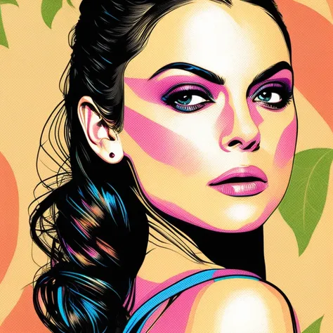 hyperrealistic, beautiful face of mila kunis, cinematic lighting, dramatic lighting, illustration by vector_art