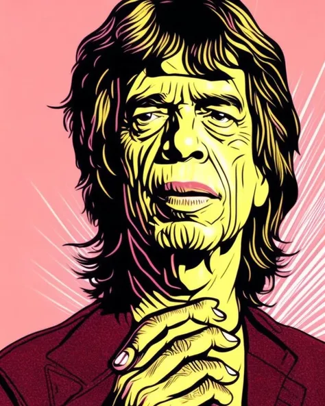 highly detailed, caricature portrait of mick jagger, cinematic lighting, dramatic lighting, illustration by vector_art