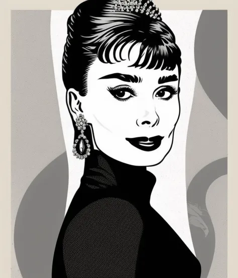 (audrey hepburn:1.2) portrait 1950s poster style, vector-art