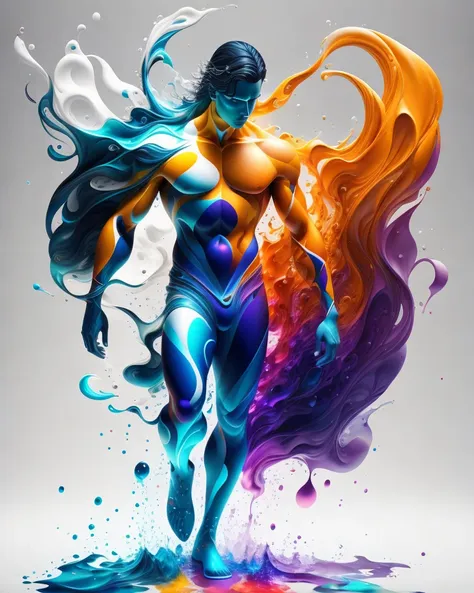 full length digital human model , alberto ceveso art , cubism , colorful , water ink , ink water , ink cloud , alberto ceveso ar...