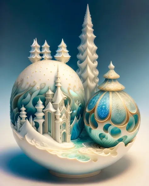 "the midjourney multiverse" highly detailed carving on "southern ice" porcelain, partially glazed, woodfired, art gallery