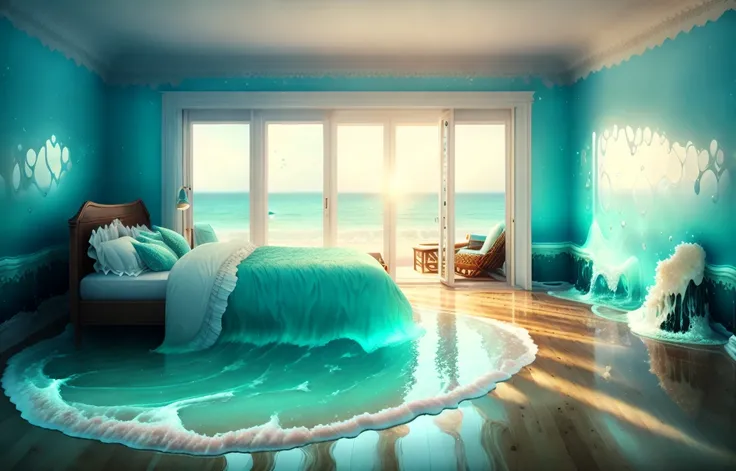 bedroom melting into the ocean