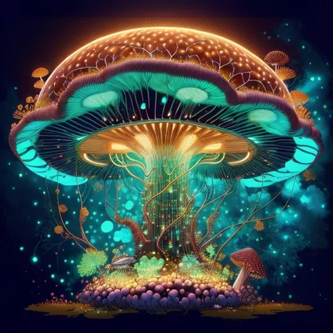 a large mushroom with a glowing orb in the middle of it