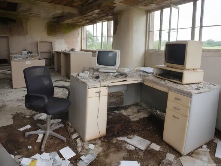 there is a desk with a computer and a monitor in a room