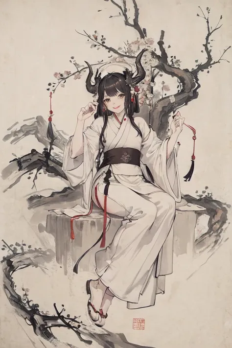 (masterpiece, best quality:1.2), traditional chinese ink painting,
peaceful, (smile), looking at viewer, wearing long hanfu, white hanfu,
A white dragon with hudge dragon head, A chinese dragon surrounded,
