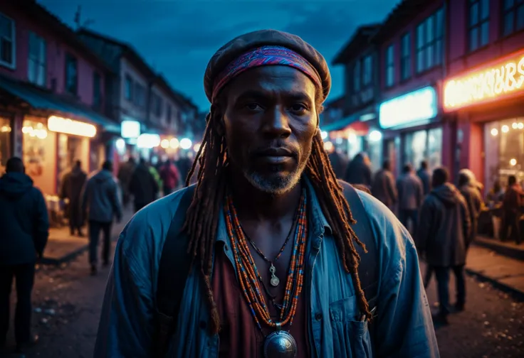 arafed man with dreadlocks standing in a crowded street