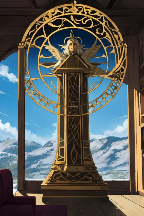 a close up of a clock with a statue in the middle of it