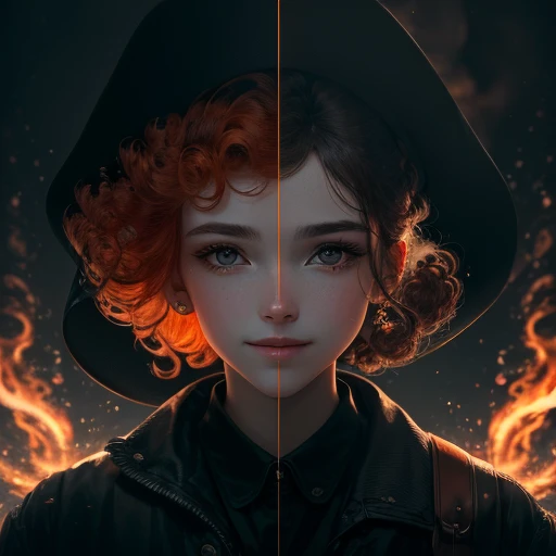 Cinematic film still of womans eyes reflecting the image of one large illuminated nuclear blast with shockwave and mushroom cloud by emb-nuke2 and a divine goddess with orange curly hair holding an apple, 1girl, orgasm, soft lighting, hyper-realistic, colo...
