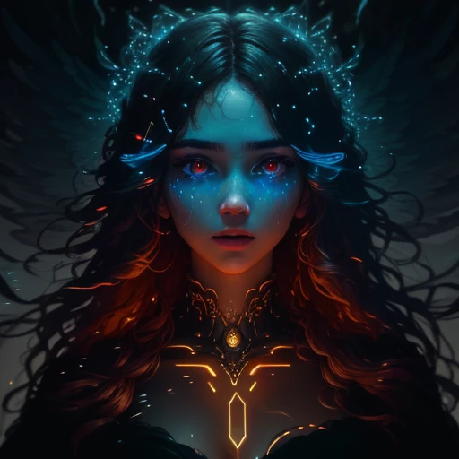 Cinematic film still of the most perfect divine goddess with a perfect face and orange curly hair and intricately detailed wings, ((glistening skin)), orgasm, analog style, glowing eyes, RAW photo, (beautiful), hyper real photo, ultrarealistic uhd faces, 8...