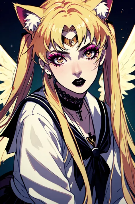 1girl, solo, brown eyes, blonde hair, detailed hair, detailed face, detailed eyes, official art, OsenayanFace SailorMoonGoth