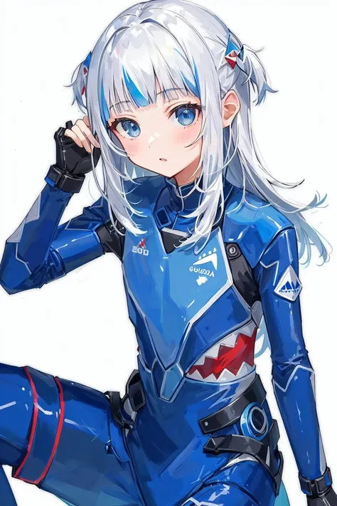 1girl, (plugsuit:1.2), (gawr gura:1.2), white background,