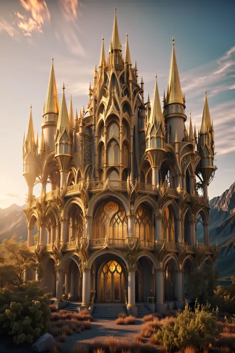 photograph, cinematic color grading, <lora:EnvyElvishArchitectureXL01:0.5> elvish architecture, fantasy, golden hour, architecture, "at the colossal Apparatus"<lora:EnvyBetterHiresFixXL01:0:hr=1>